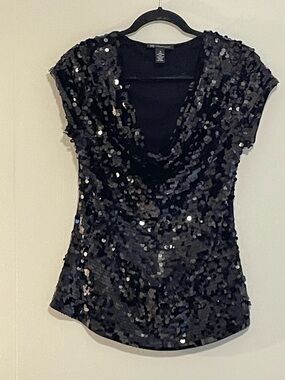 INC International Concepts Black Sequin Cowl Neck Top. Item # 11395